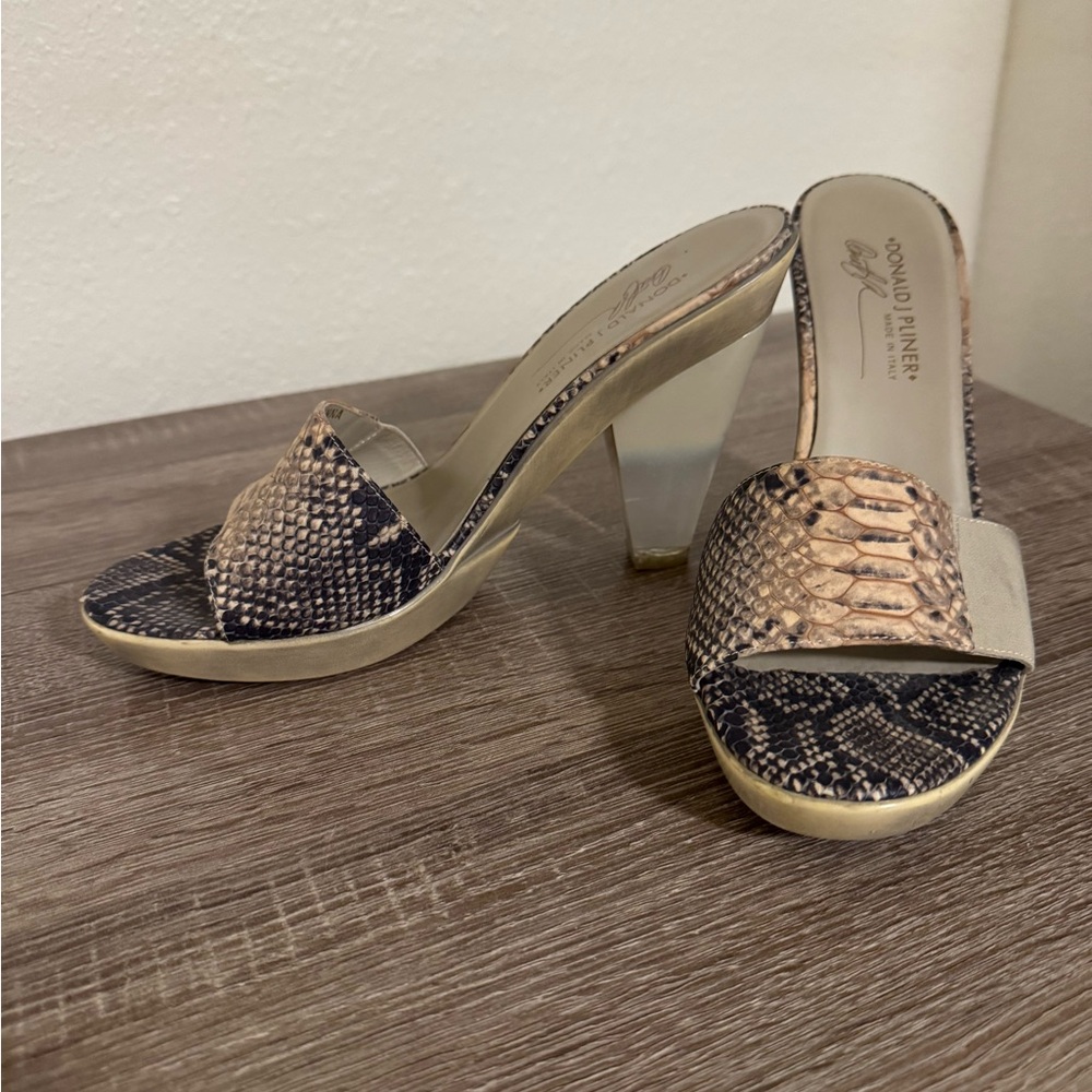 Donald J. Pliner Snakeskin Heels - Black and Tan